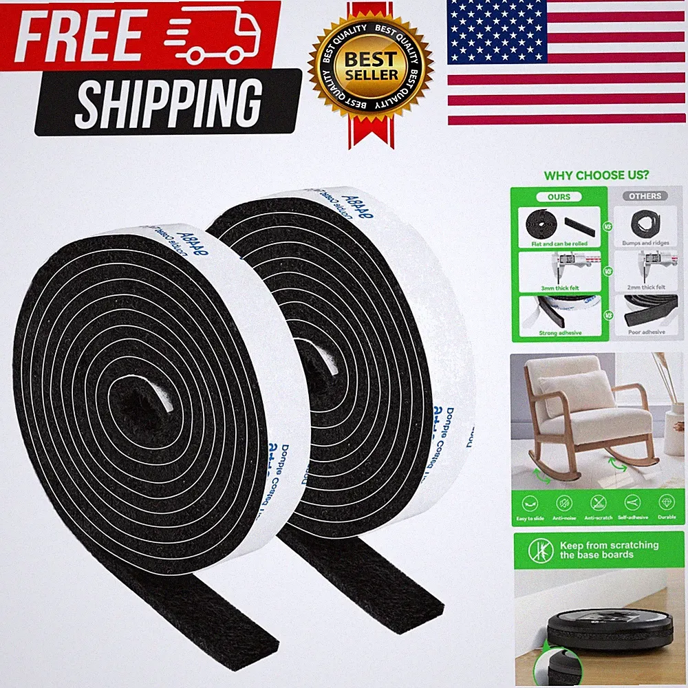 2 Pack Roll Felt Strips with Adhesive Backing: 1/2X60 Inches Black
