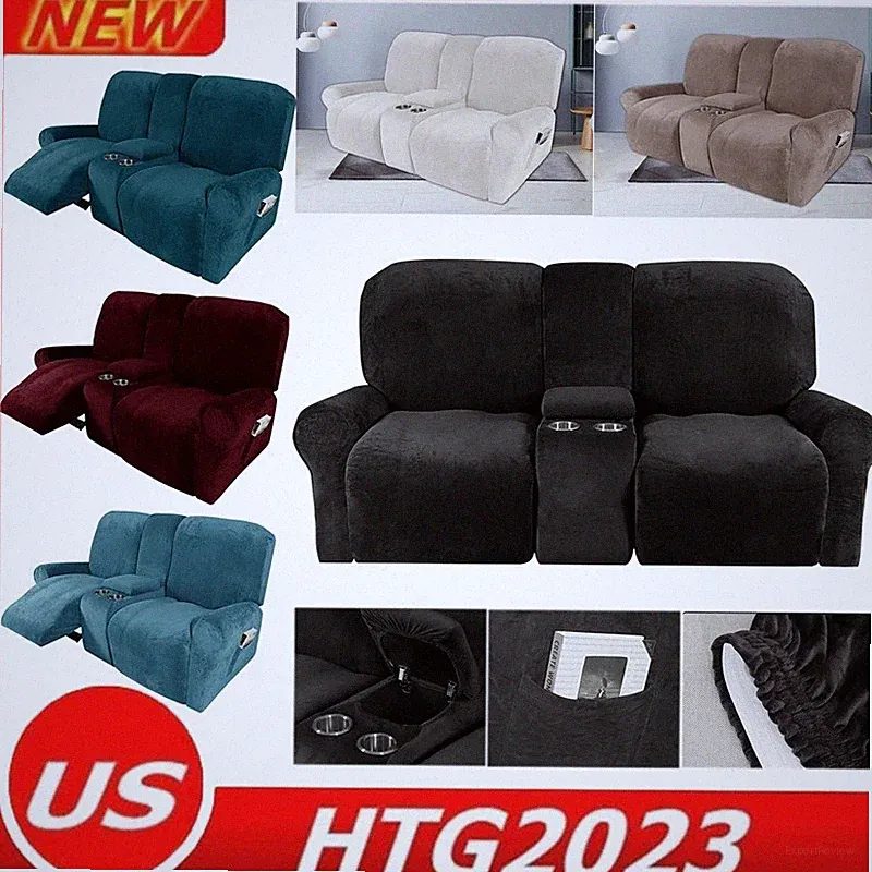 2 Seater Velvet Recliner Couch Cover Stretch Loveseat Sofa Slipcover Protector