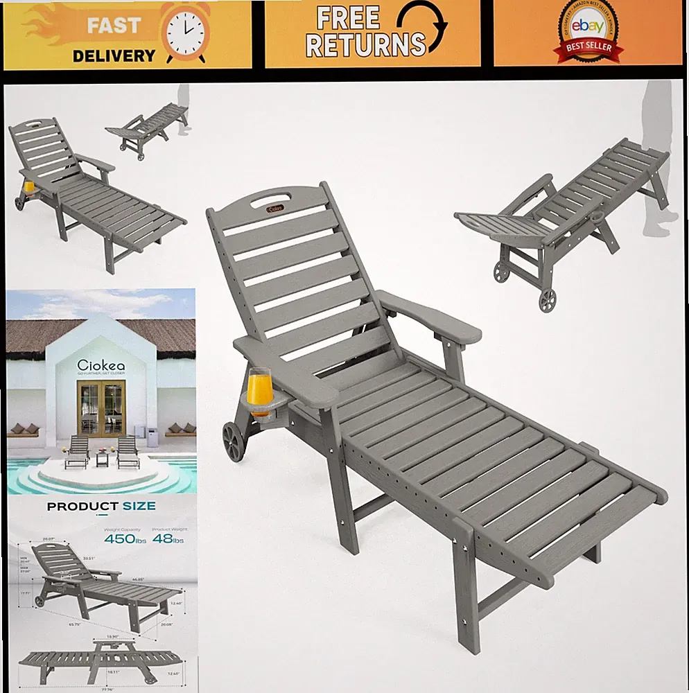 Ciokea Oversized Outdoor Lounge Chair with Wheels and Cup Holder, Grey