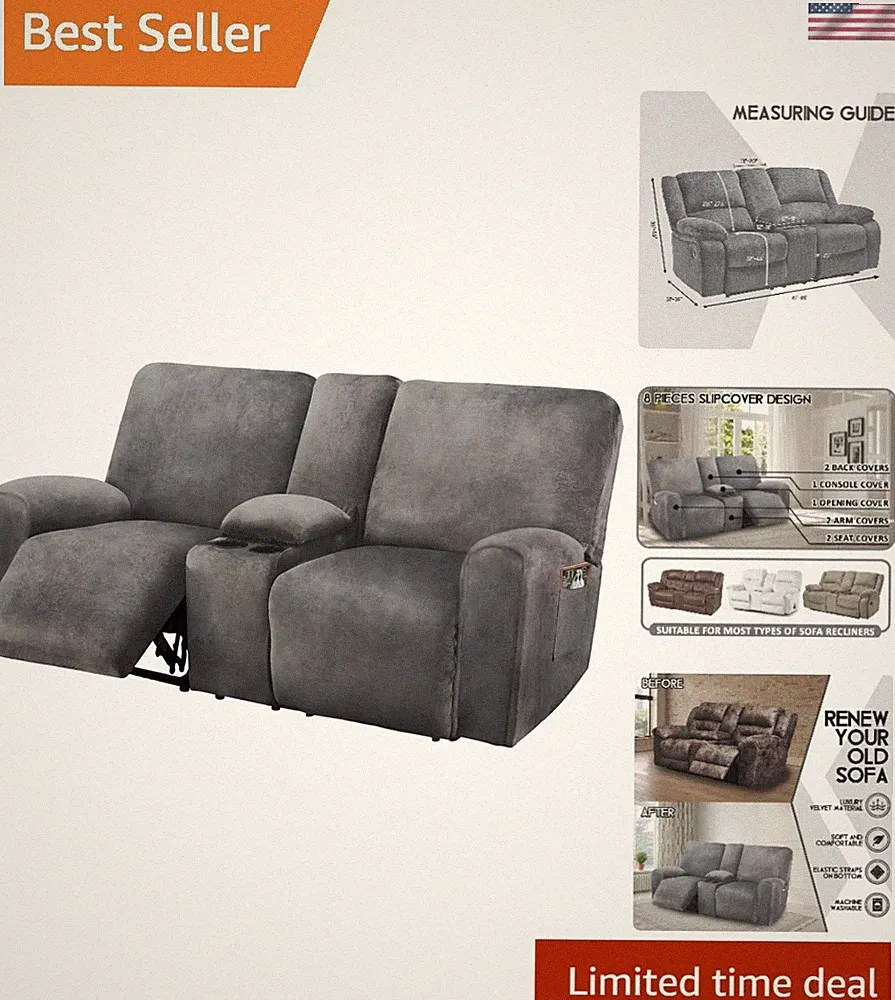 Custom-Fit 8-Piece Velvet Loveseat Recliner Slipcover - Thick & Soft Protection