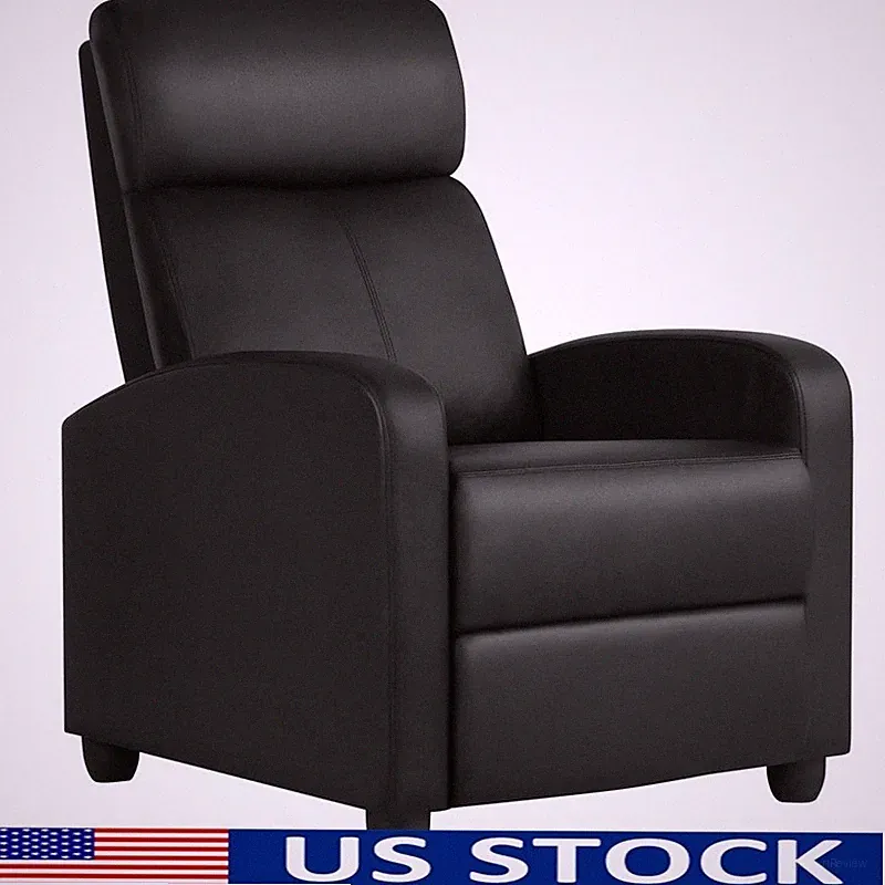 Faux Leather Push Back Recliner Theater Chair Manual Adjustable Comfortable Seat