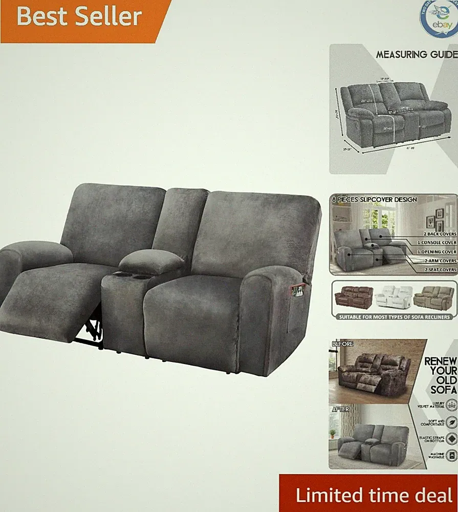 Patented Non-Slip Velvet Loveseat Cover for 2-Seater Recliners - Easy to Install