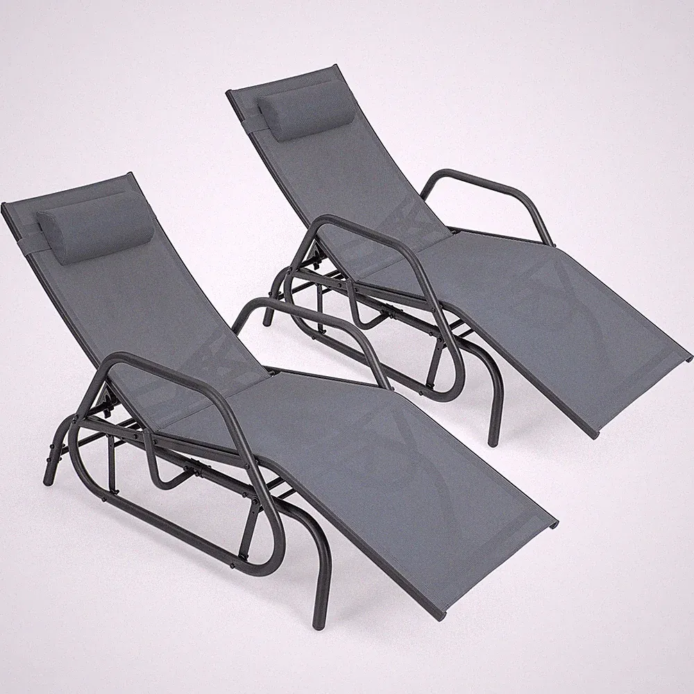 Patio 2PCS Chaise Lounge Glider Recliner Chair Adjustable Sturdy Frame Outdoor