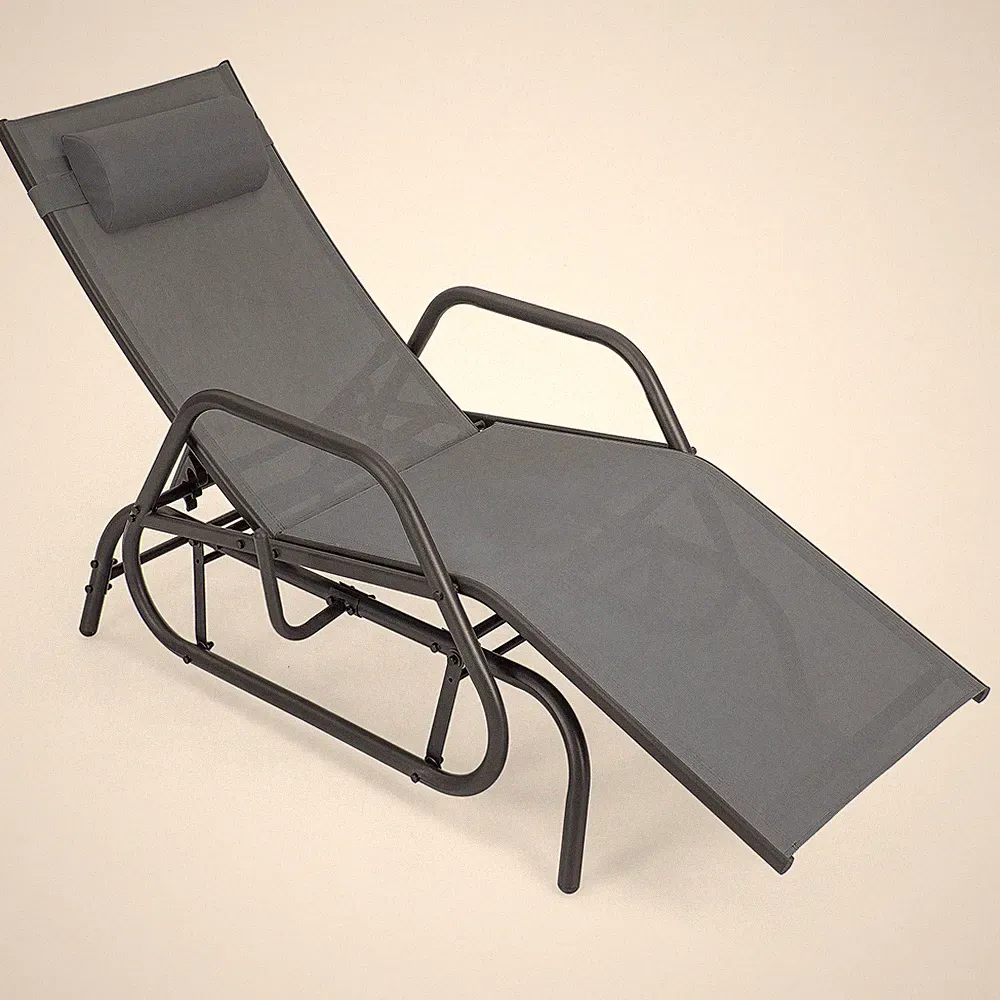Patio Chaise Lounge Glider Recliner Chair Adjustable Sturdy Metal Frame