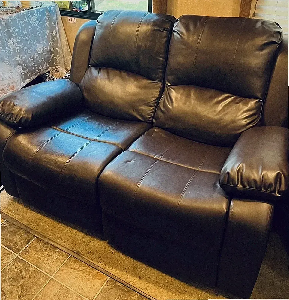 rv couch black faux leather recliner 2 seater