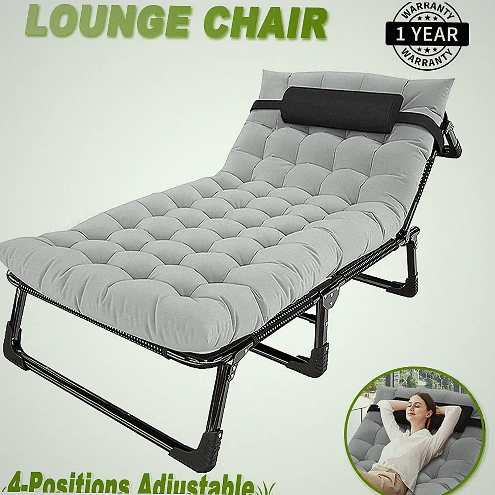SLSY Folding Lounge Chair Bed Cot 4-Position Adjustable Patio Reclining With Pad