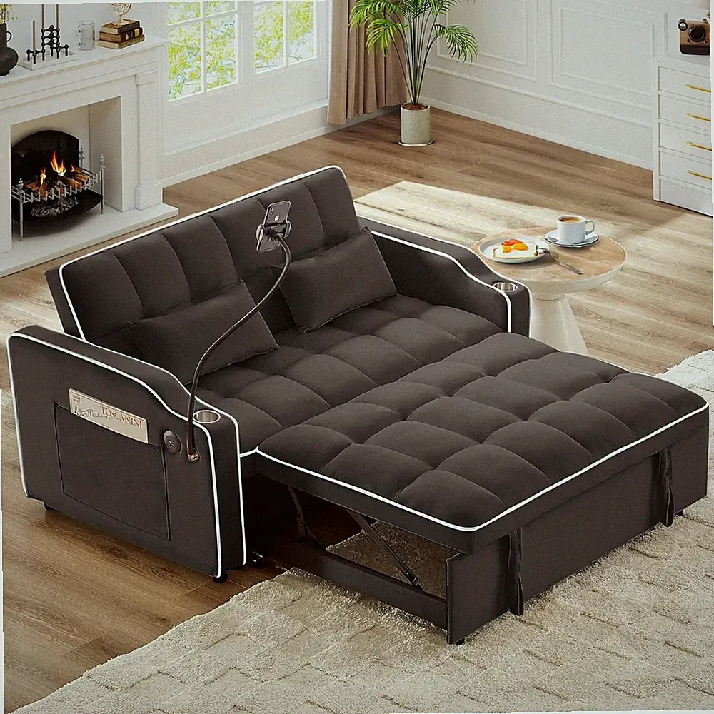 Sofa Bed Couch Sleeper Convertible Pull-Out Bed Couch W/ USB Port & Phone Stand