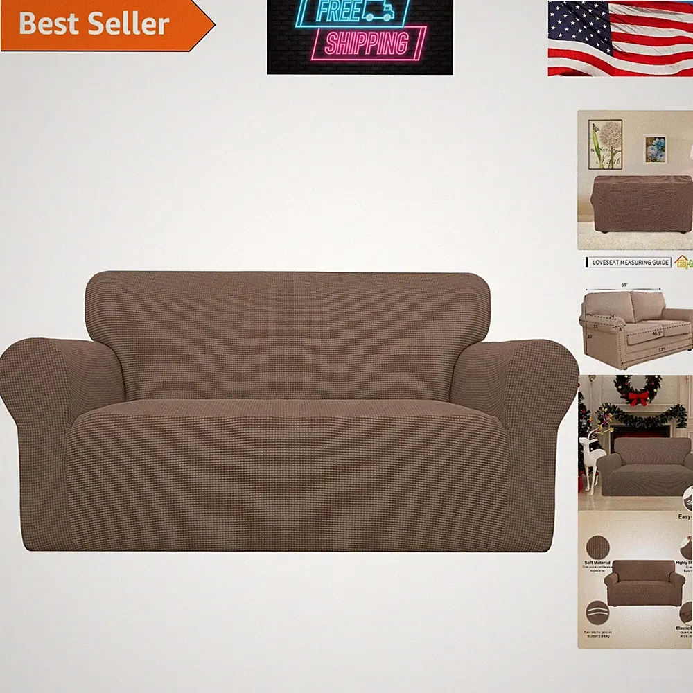 Soft Jacquard Loveseat Slipcover - Modern Checkered Design for Easy Installation